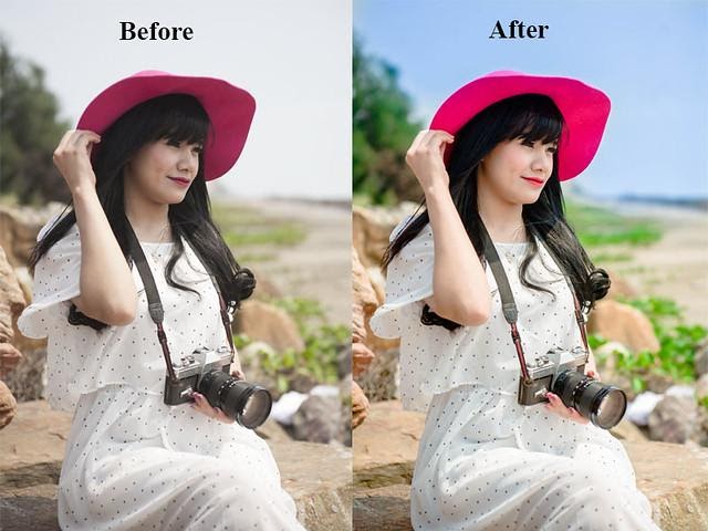 Hình ảnh trước và sau khi blend màu bằng lightroom