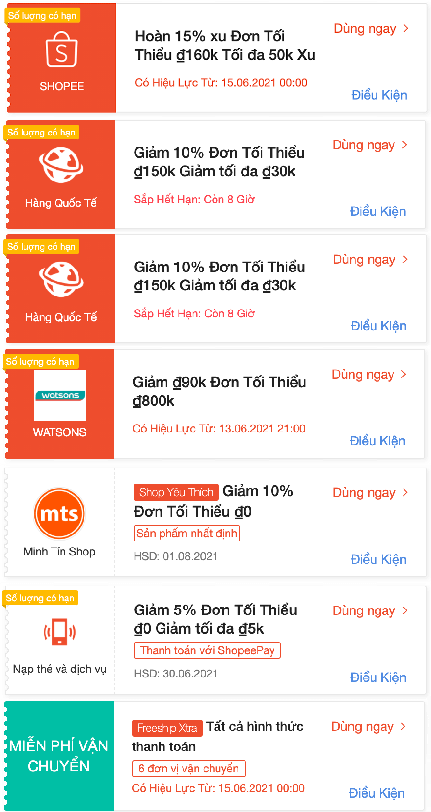 Các loại Mã giảm giá trên Shopee